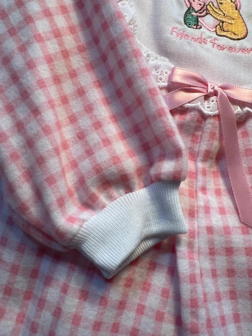 Vintage Winnie The Pooh Pink Gingham Kids Pajamas with Embroidered Detail​